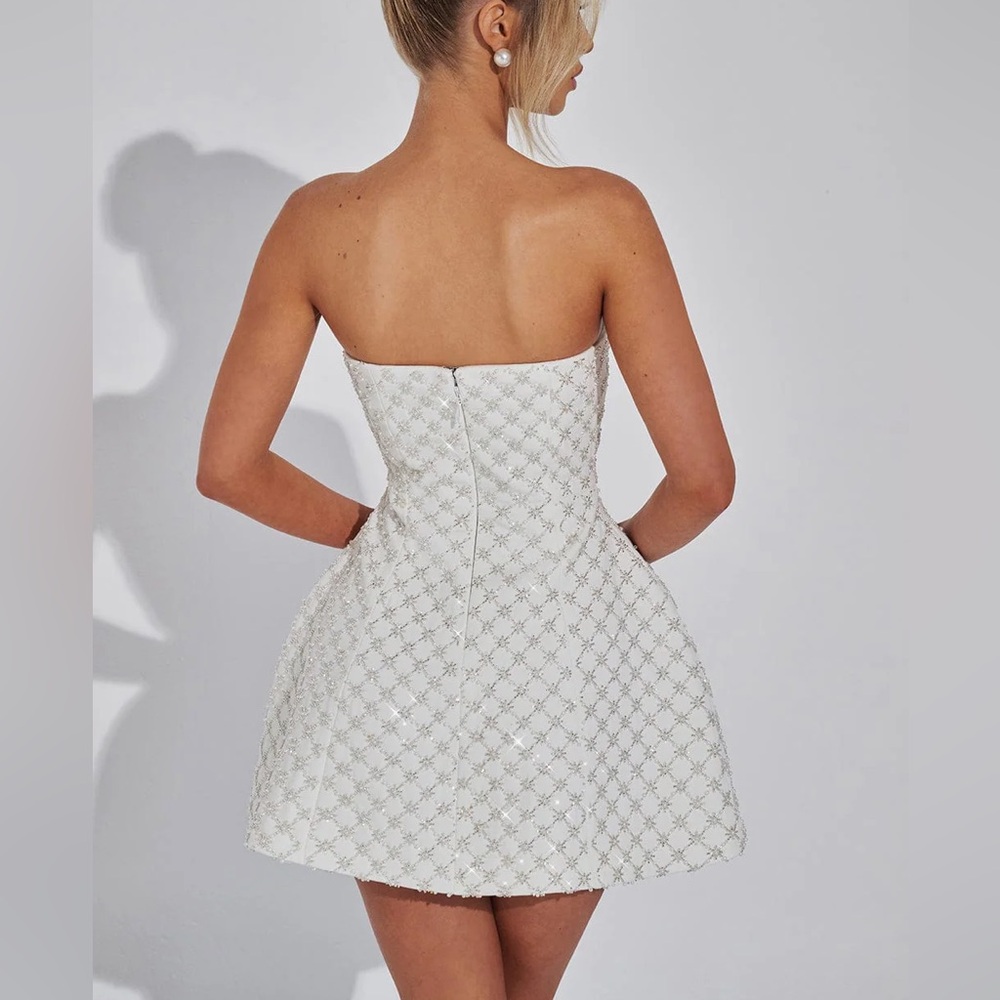 NWT Babyboo Fashion - Beatrice Mini Dress ivory white color rhinestone beaded - Picture 5 of 7